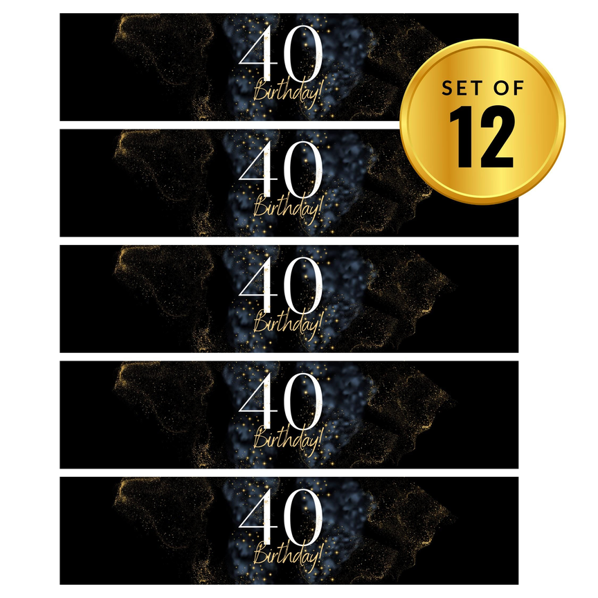 40 Birthday Party Water Bottle Labels | Set Of 12 | Milestone Celebration Decor | Stylish Drink Wraps | Birthday Party Favors