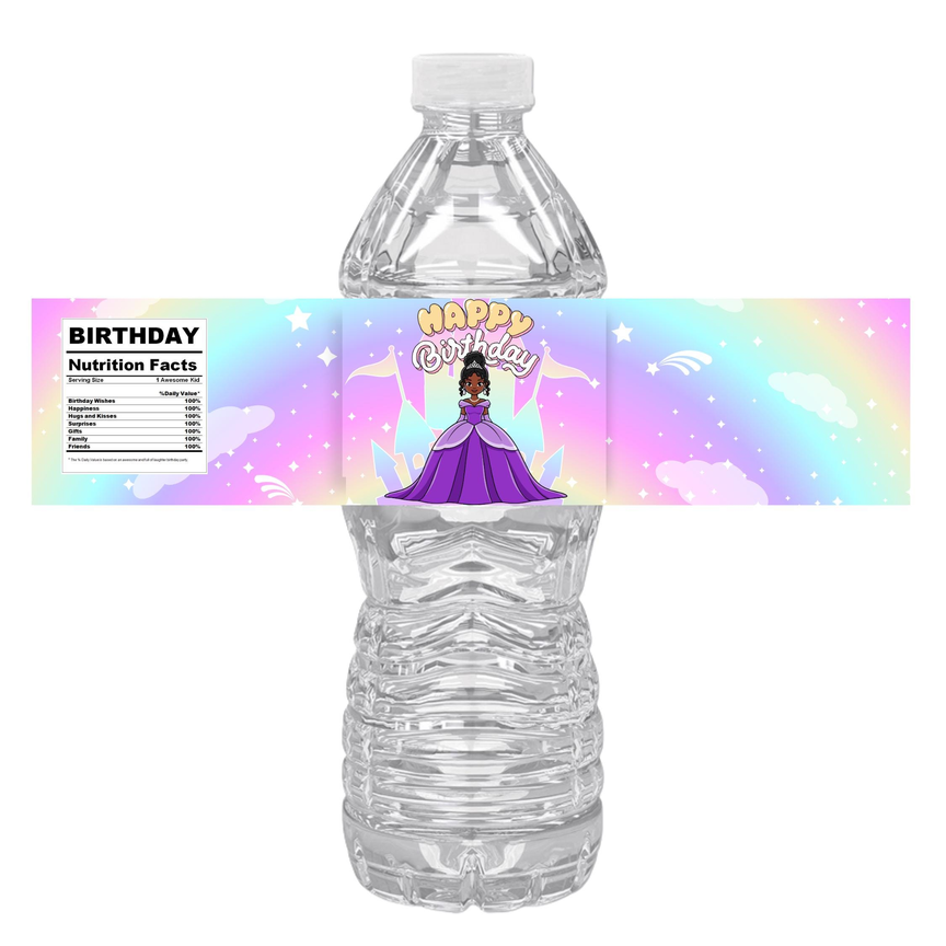 Princess Happy Birthday Water Bottle Labels | Set Of 12 | Girls Royal Party | Princess Theme Decor | Drink Wraps