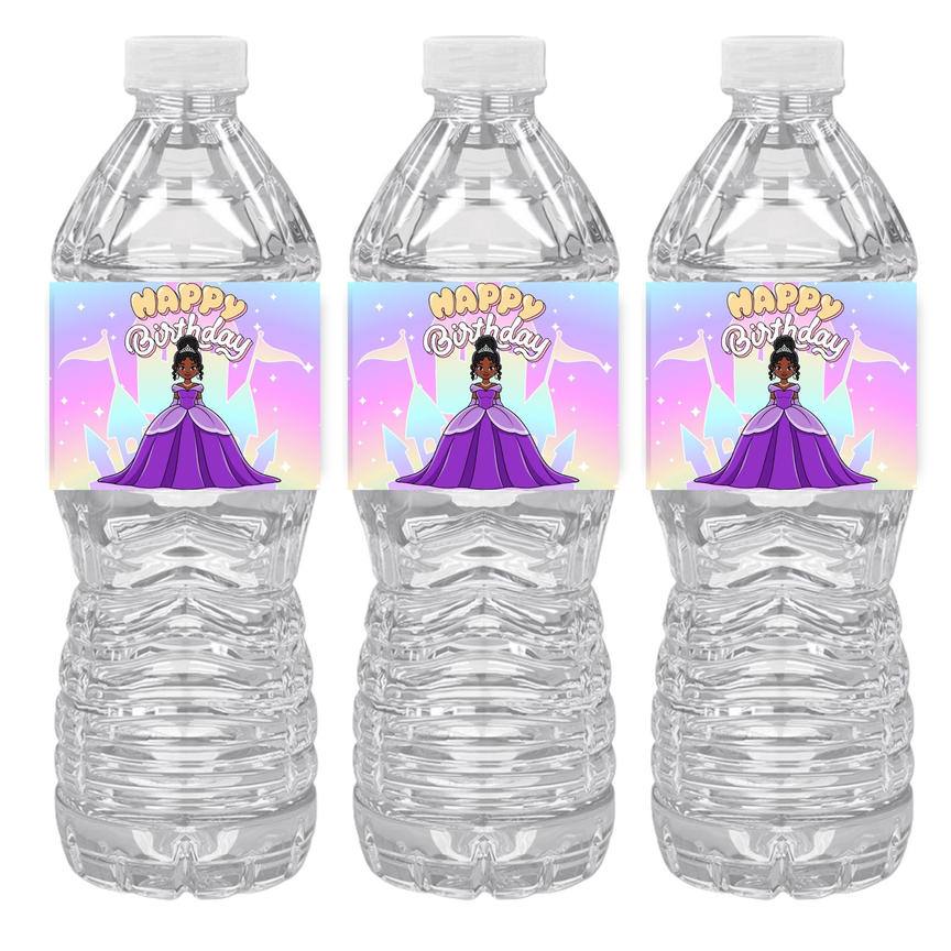 Princess Happy Birthday Water Bottle Labels | Set Of 12 | Girls Royal Party | Princess Theme Decor | Drink Wraps