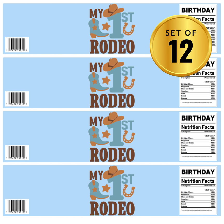 My First Rodeo | Boys First Birthday Water Bottle Labels | Set Of 12 | Cowboy Boots Theme | Western Party Decor | Drink Wrap