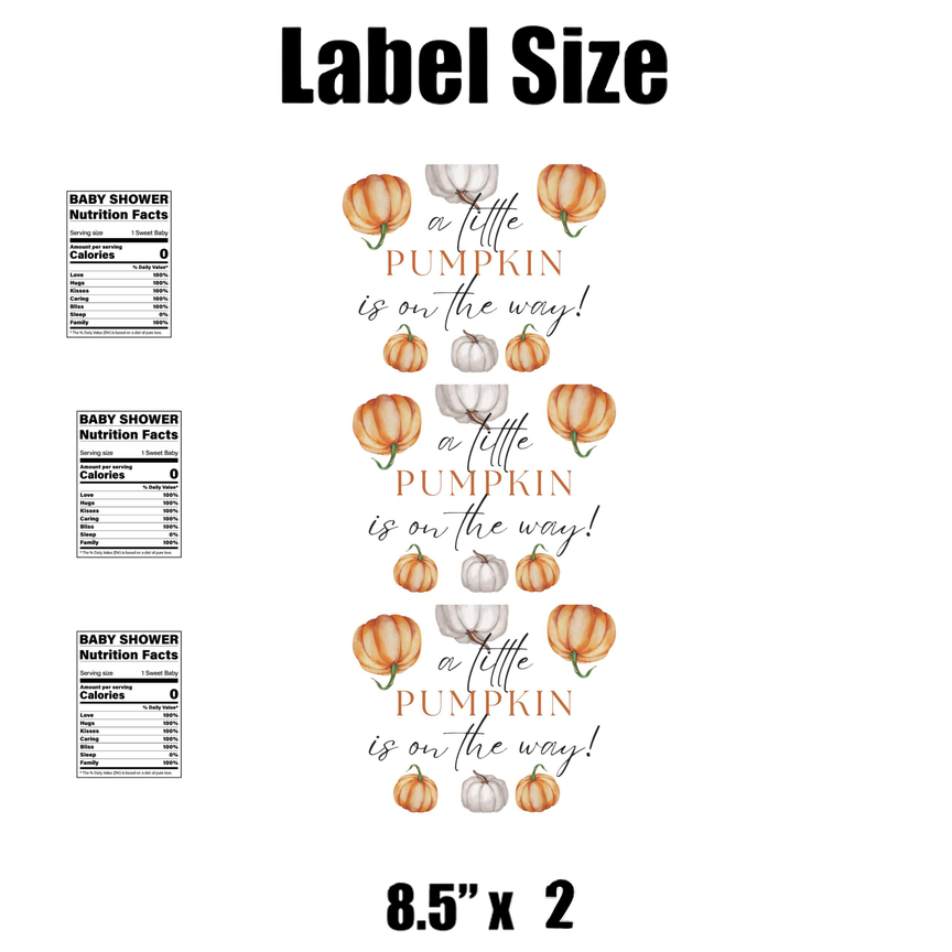 A Little Pumpkin Is On The Way| Baby Shower Water Bottle Labels | Set Of 12| Pumpkin Theme Party Decor | Fall Baby Celebration | Drink Wraps