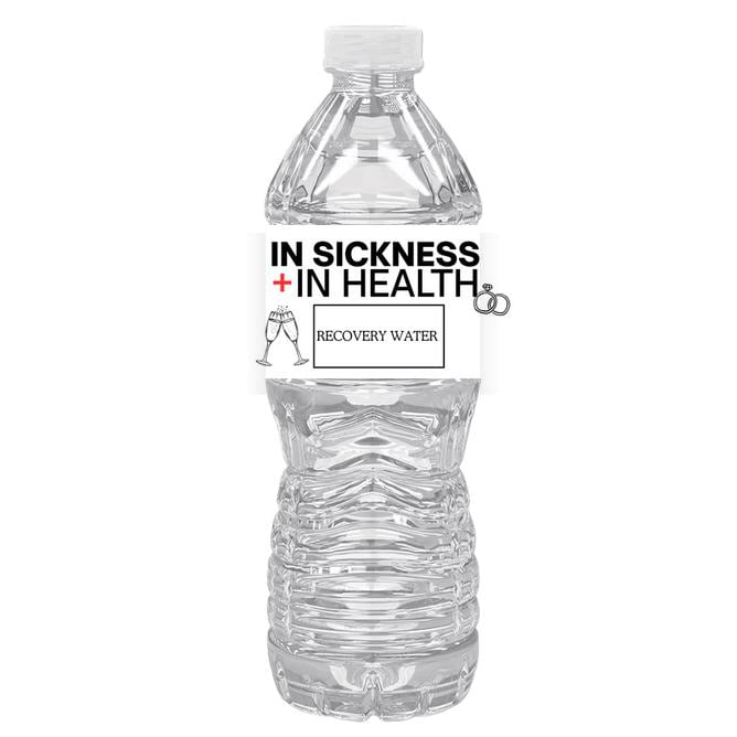 In Sickness And In Health Bridal Shower Water Bottle Labels | Set Of 12 | Fun Recovery Water Theme | Wedding Party Drink Wraps