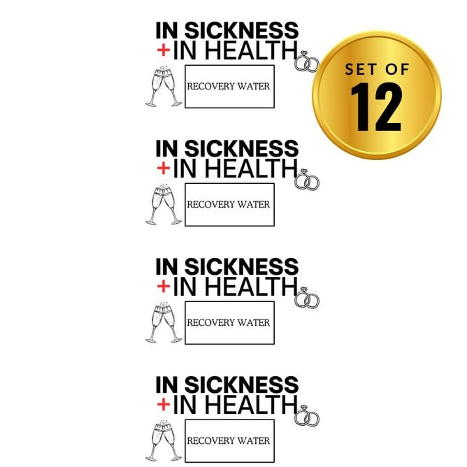 In Sickness And In Health Bridal Shower Water Bottle Labels | Set Of 12 | Fun Recovery Water Theme | Wedding Party Drink Wraps