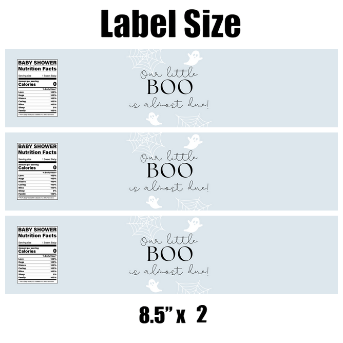 Our Little Boo Is Almost Due Water Bottle Labels | Set Of 12 | Spooky Baby Shower Favors | Ghost Theme Decor