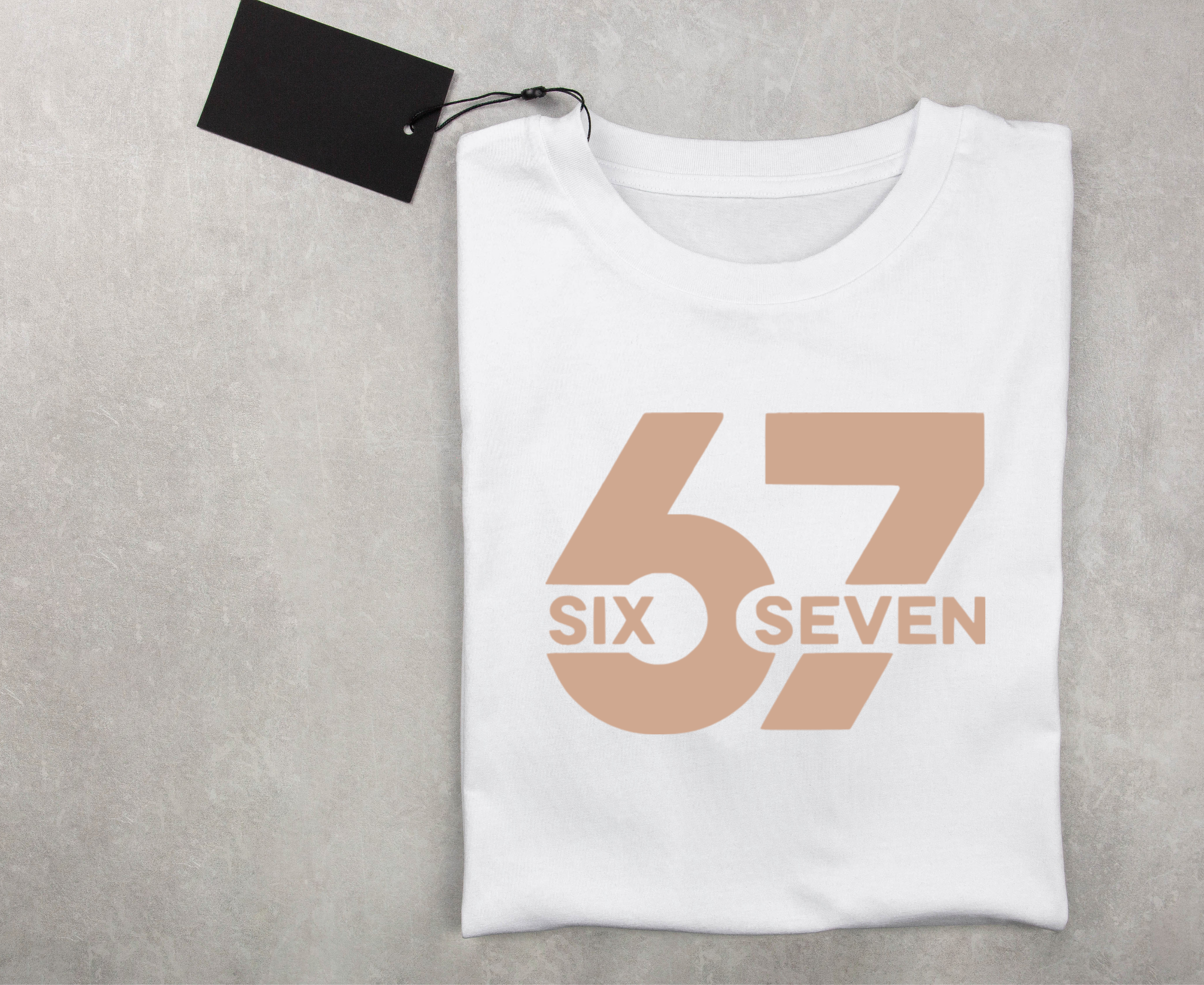 Custom Iron On Vinyl Decal | 67 Six Seven Design | Heat Transfer| No Background Soft Graphic|Tan