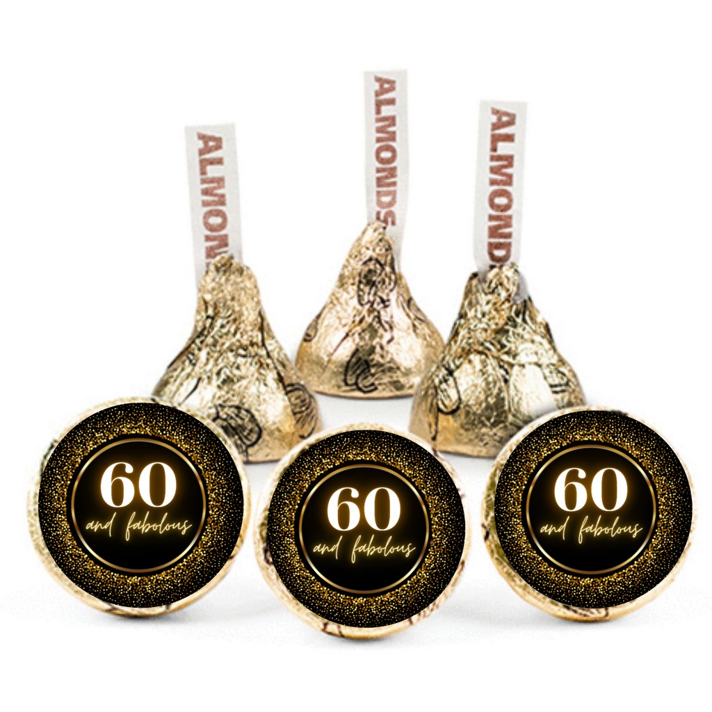 60th Birthday Candy Stickers | 60 And Fabulous Kiss Bottom Labels | Glossy Vinyl | Self Adhesive | 100ct