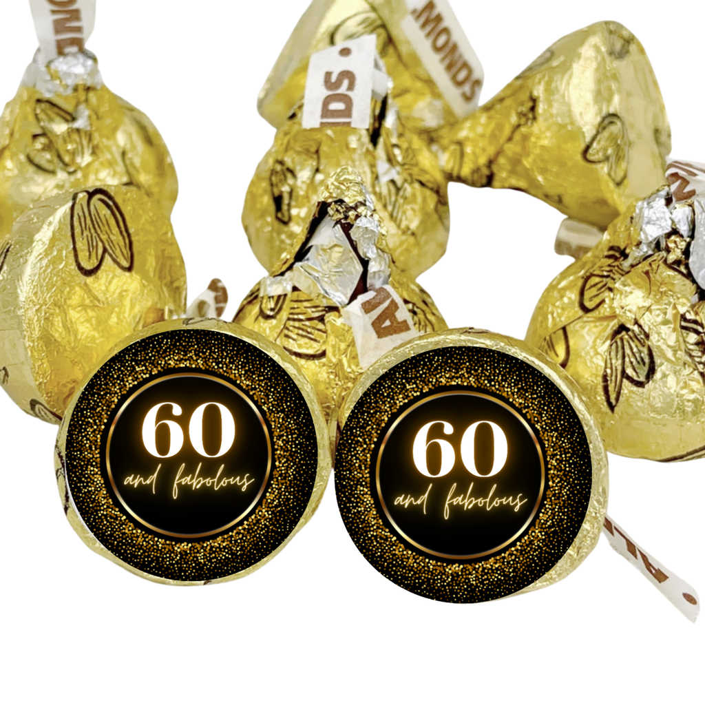 60th Birthday Candy Stickers | 60 And Fabulous Kiss Bottom Labels | Glossy Vinyl | Self Adhesive | 100ct