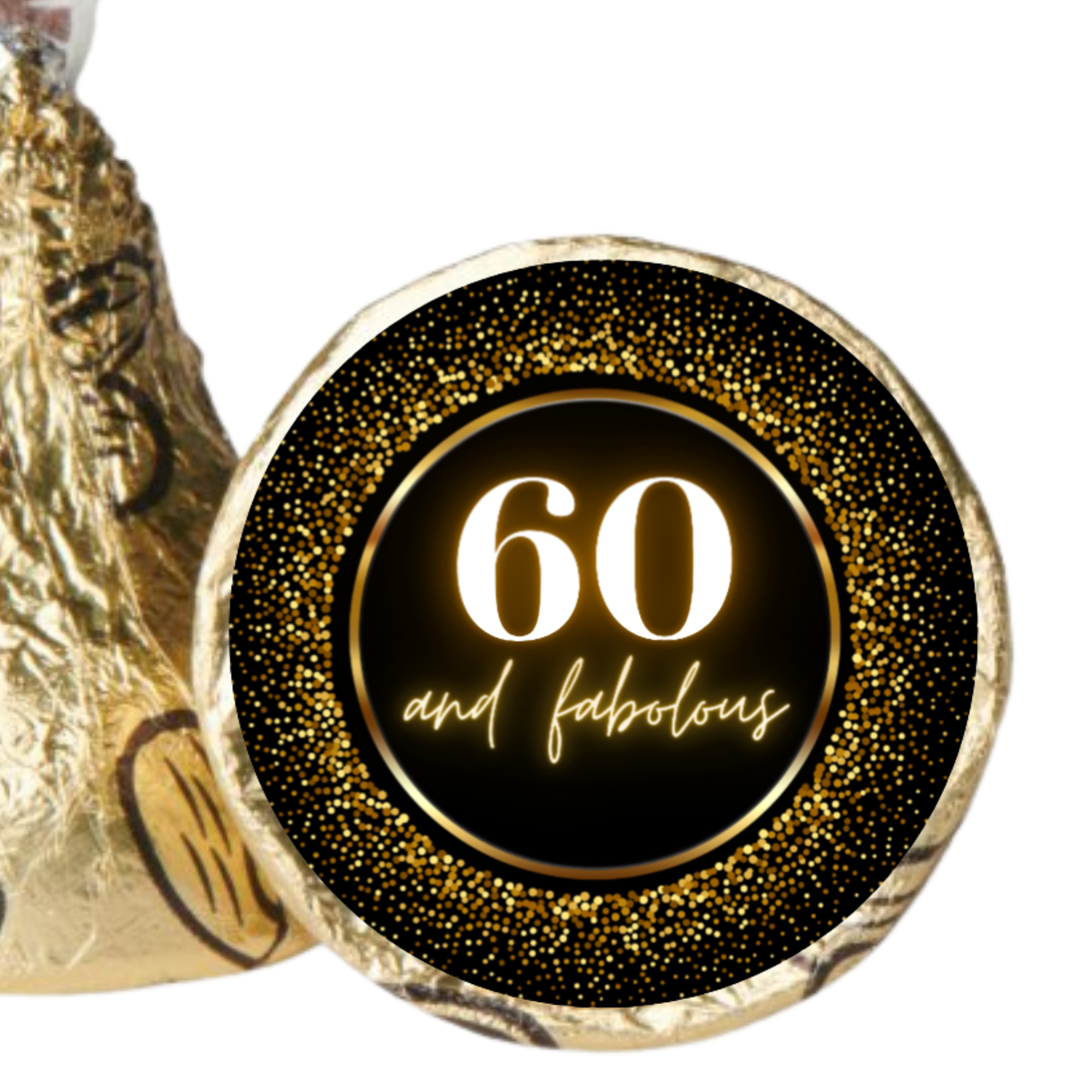 60th Birthday Candy Stickers | 60 And Fabulous Kiss Bottom Labels | Glossy Vinyl | Self Adhesive | 100ct