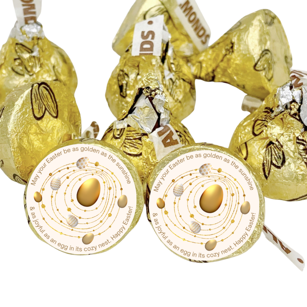 Easter Gold Egg Candy Stickers | Happy Easter Kiss Bottom Labels | Glossy Vinyl | Self Adhesive | 100 Count