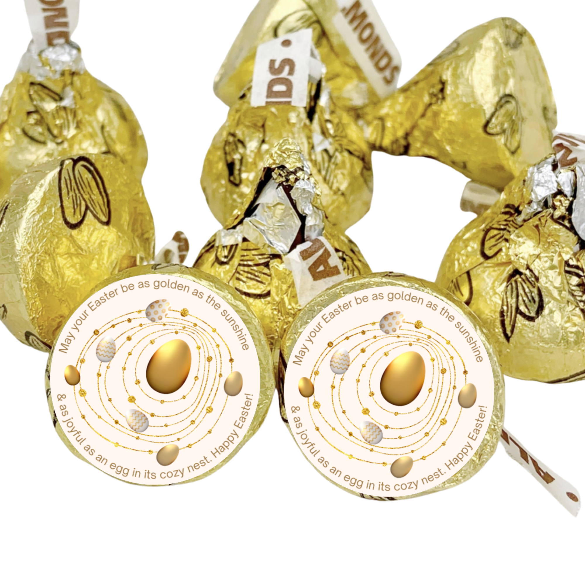 Easter Gold Egg Candy Stickers | Happy Easter Kiss Bottom Labels | Glossy Vinyl | Self Adhesive | 100 Count