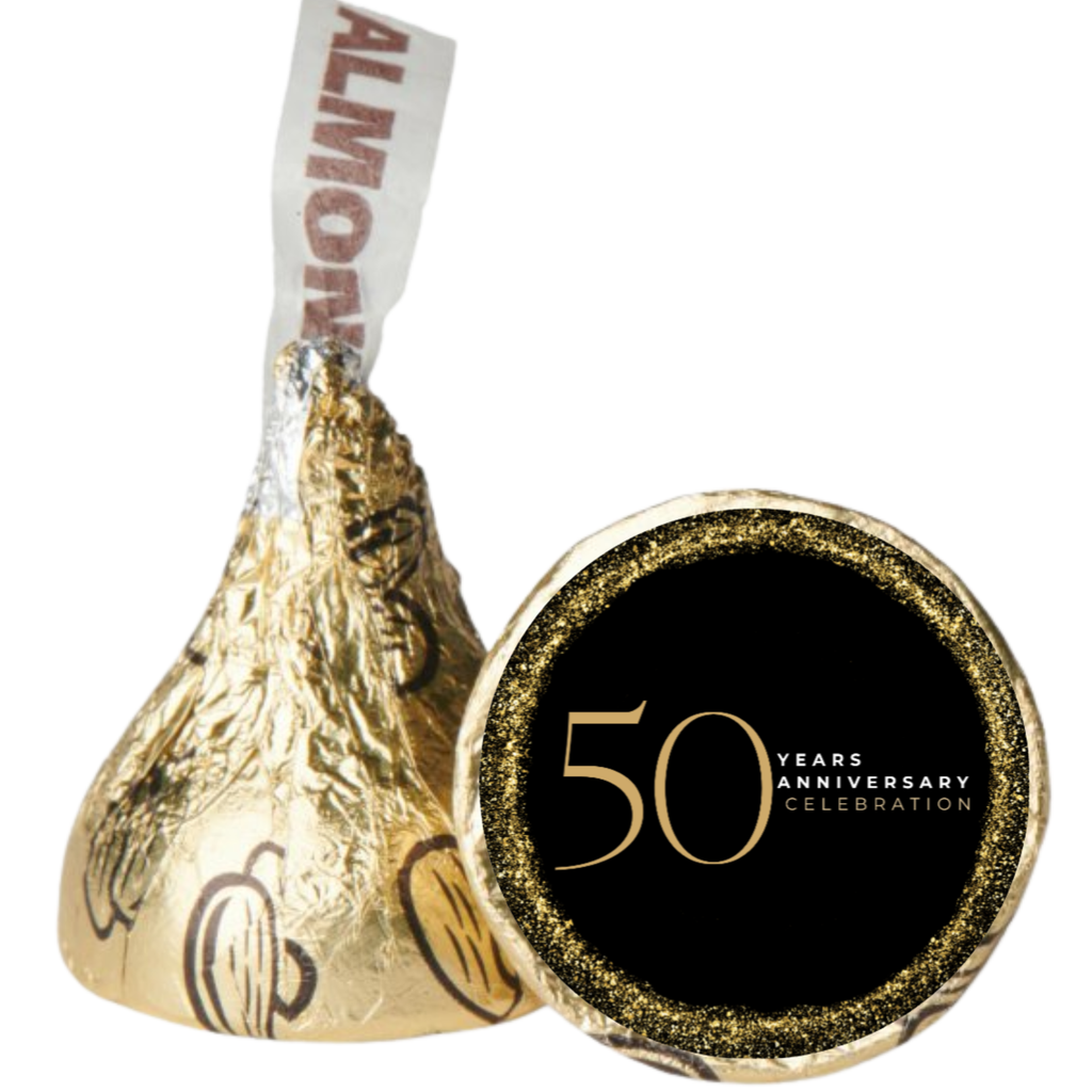 50 Years Anniversary Celebration Candy Kiss Labels |Celebration Party Decor | Glossy | 100 Count