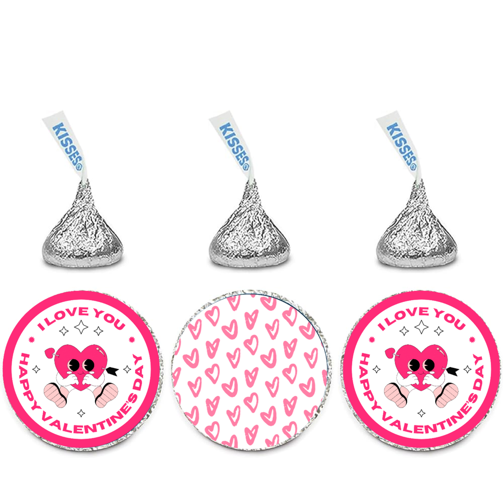 Valentines Candy Kiss Stickers | Glossy Vinyl Party Decor | 100 Count | Self Adhesive