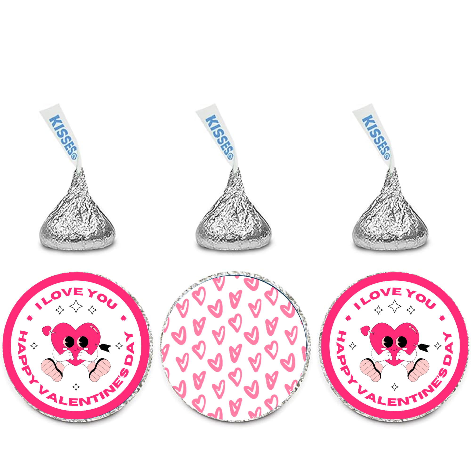 Valentines Candy Kiss Stickers | Glossy Vinyl Party Decor | 100 Count | Self Adhesive