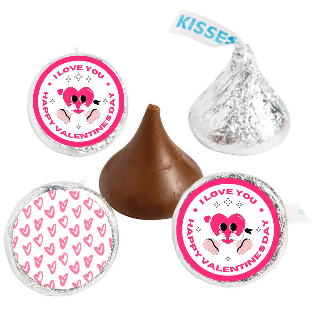 Valentines Candy Kiss Stickers | Glossy Vinyl Party Decor | 100 Count | Self Adhesive