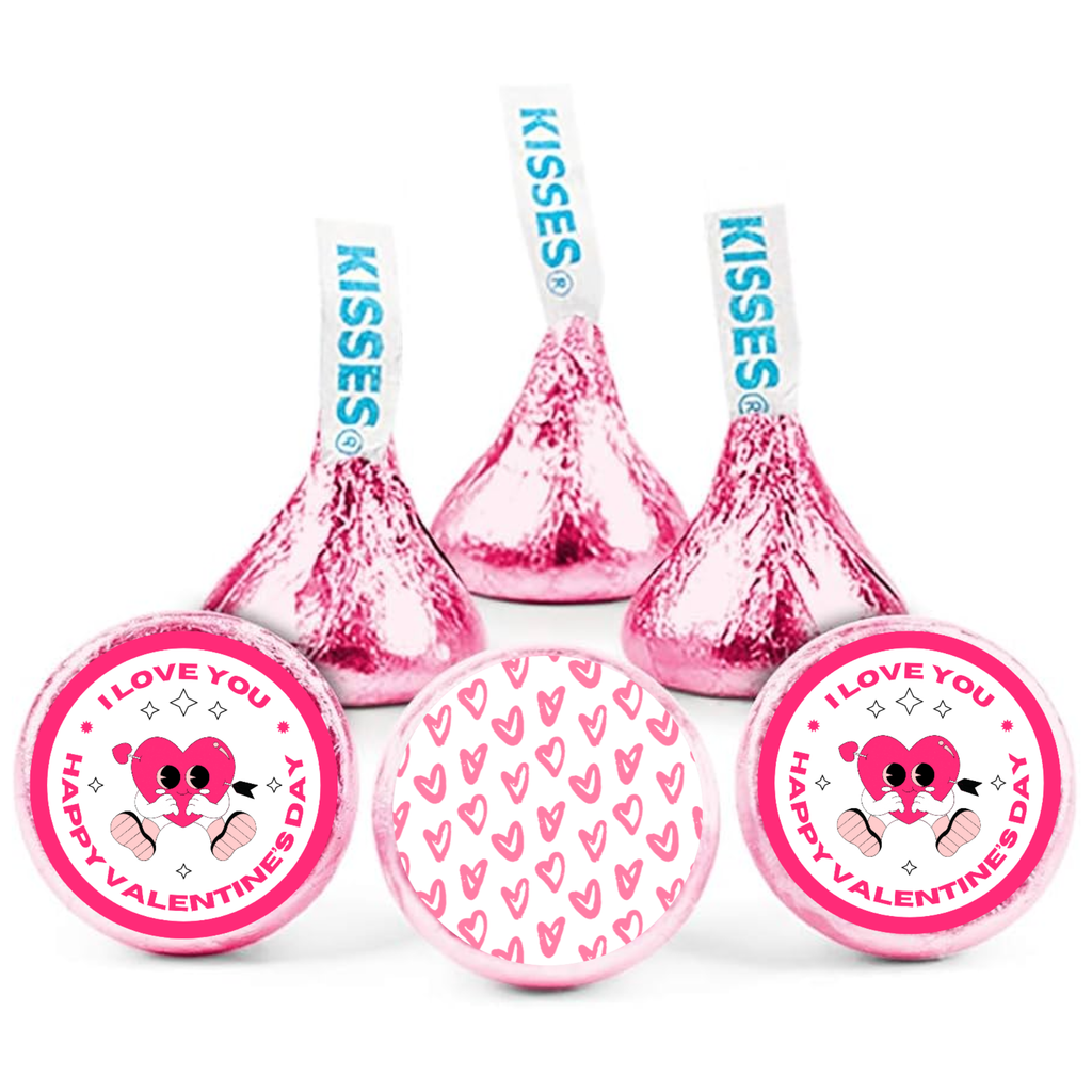 Valentines Candy Kiss Stickers | Glossy Vinyl Party Decor | 100 Count | Self Adhesive