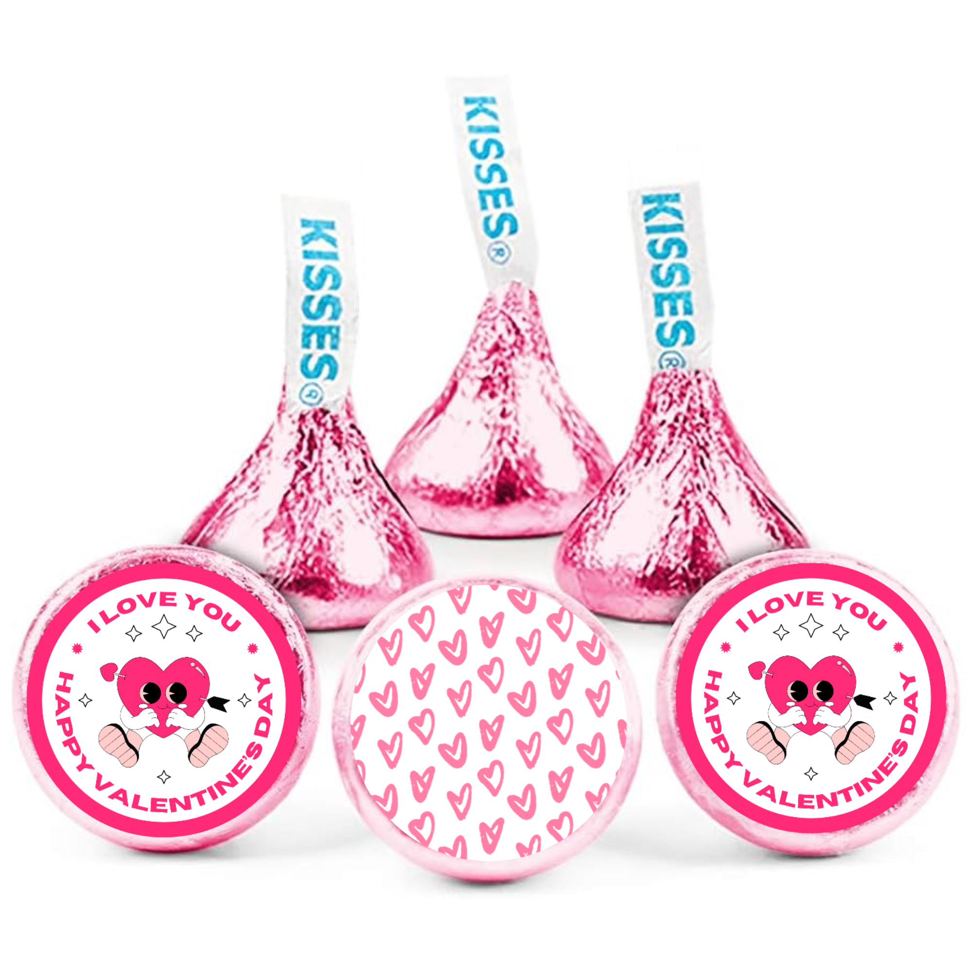 Valentines Candy Kiss Stickers | Glossy Vinyl Party Decor | 100 Count | Self Adhesive