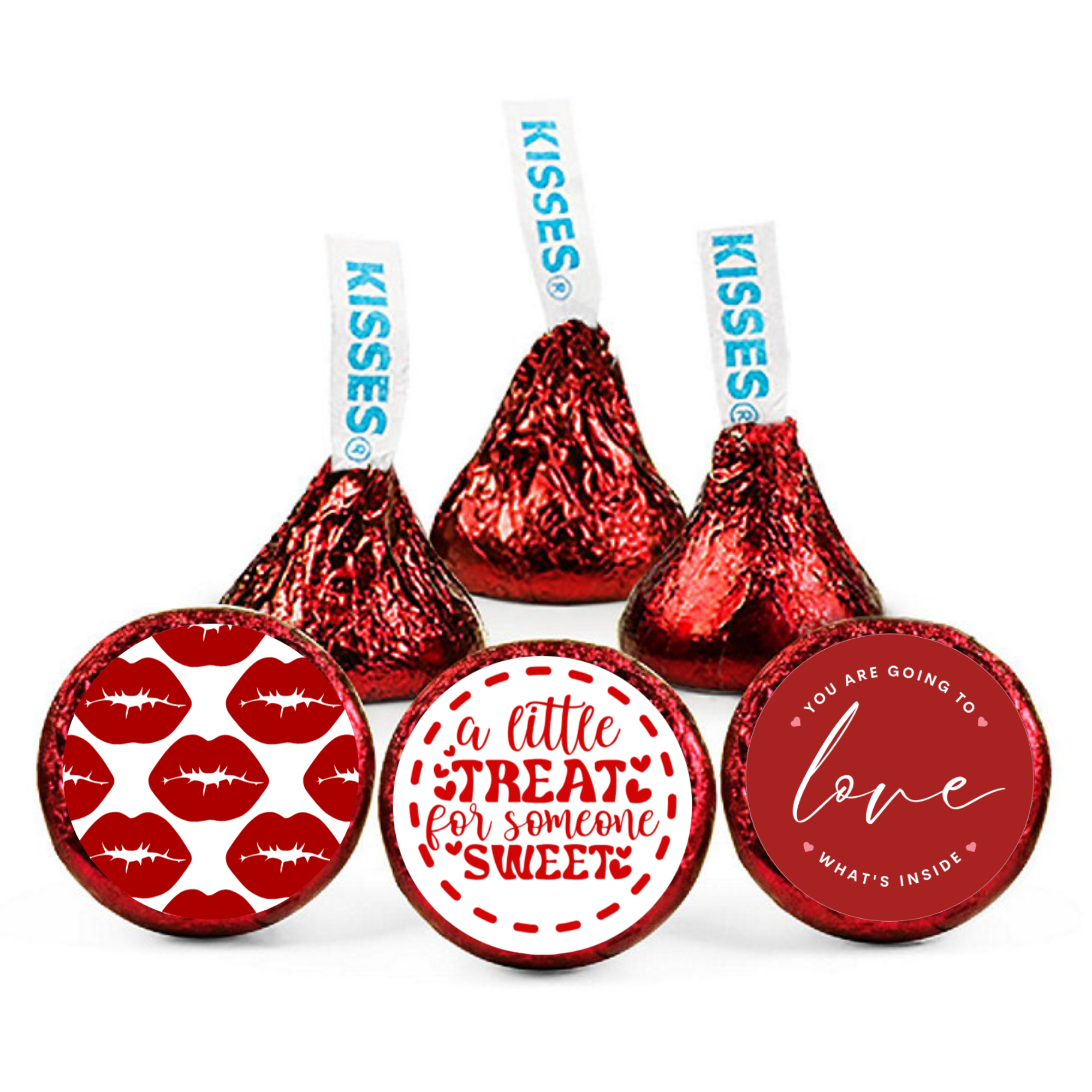 Love Theme Candy Stickers | Chocolate Kiss Bottom Labels | Glossy Vinyl | Durable | 100ct