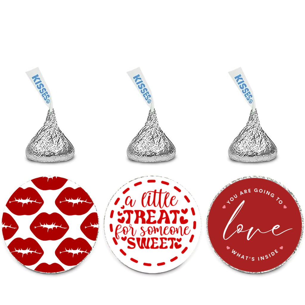 Love Theme Candy Stickers | Chocolate Kiss Bottom Labels | Glossy Vinyl | Durable | 100ct