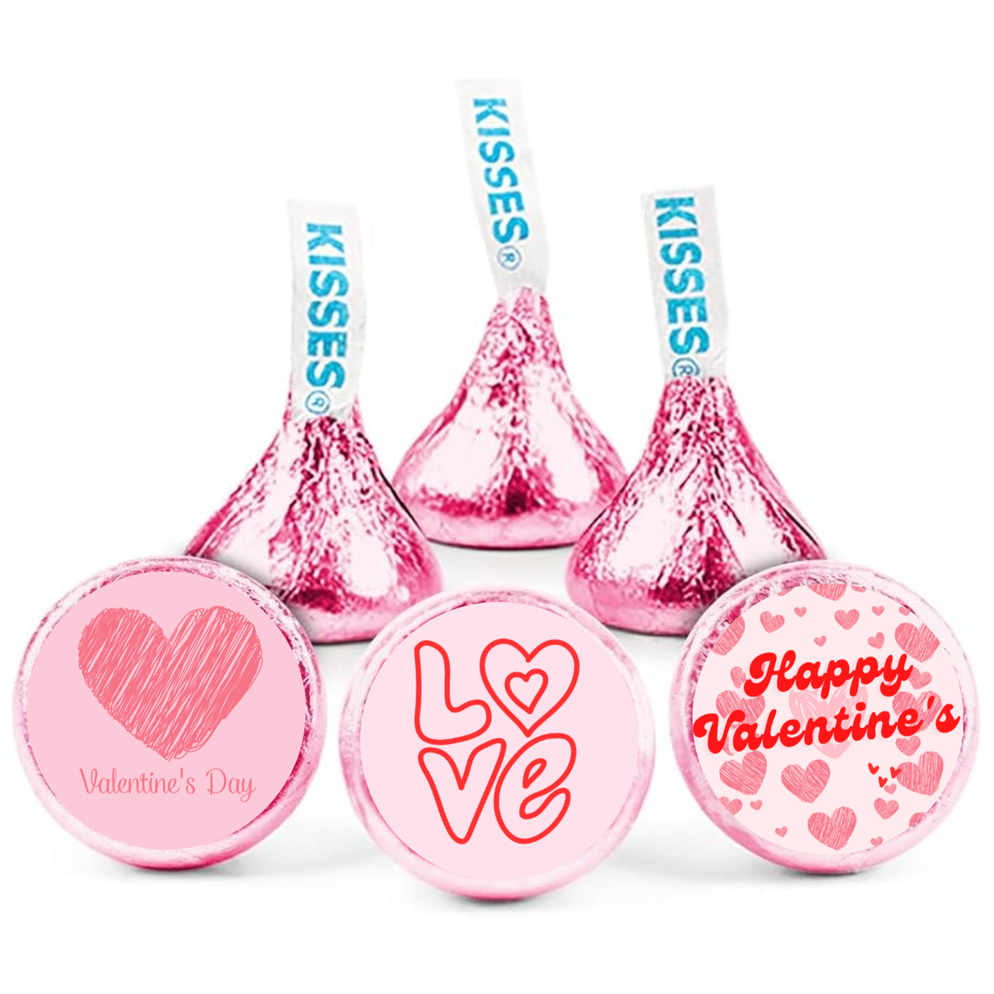 Valentines Treat Stickers | Candy Kiss Labels | Glossy Vinyl | 100ct| Self Adhesive Treat Seals