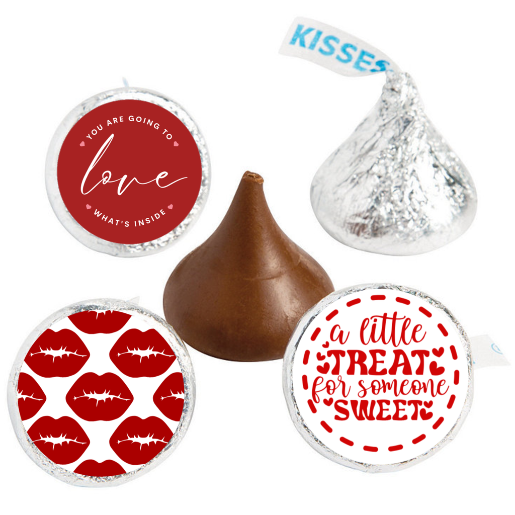 Love Theme Candy Stickers | Chocolate Kiss Bottom Labels | Glossy Vinyl | Durable | 100ct