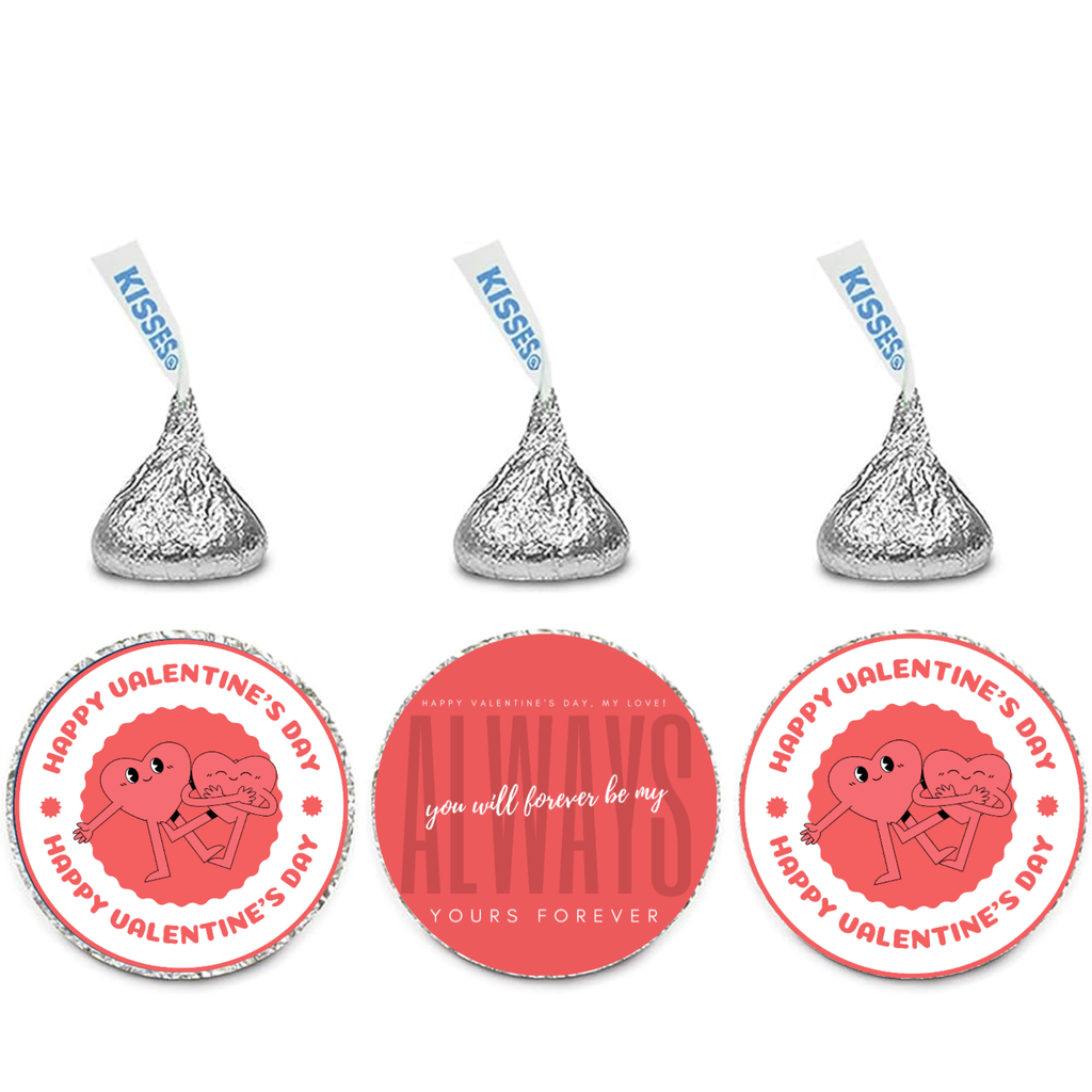 Valentines Day Candy Decor | 100 Glossy Kiss Stickers | Easy Peel Stick | Party decor