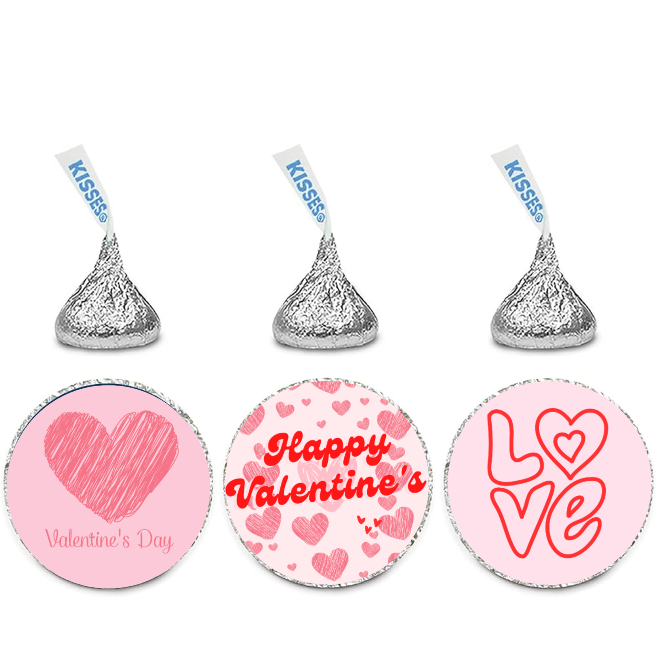 Valentines Treat Stickers | Candy Kiss Labels | Glossy Vinyl | 100ct| Self Adhesive Treat Seals
