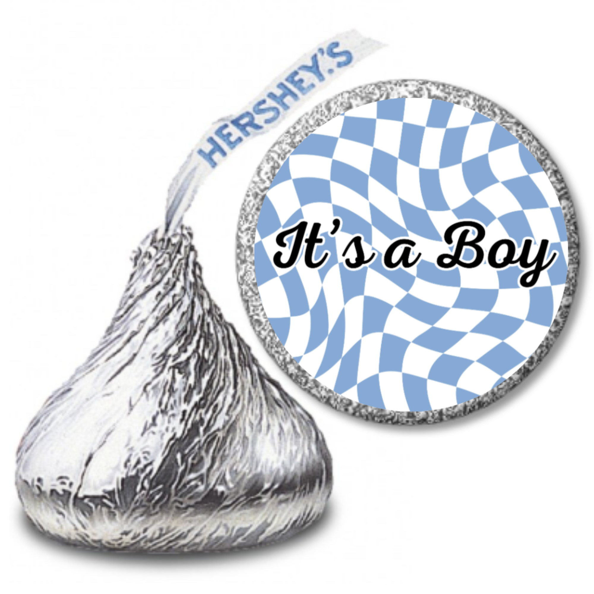 Baby Boy Shower Candy Decor | 100 Glossy Kiss Stickers | Candy Kiss Stickers | Baby Shower Favors