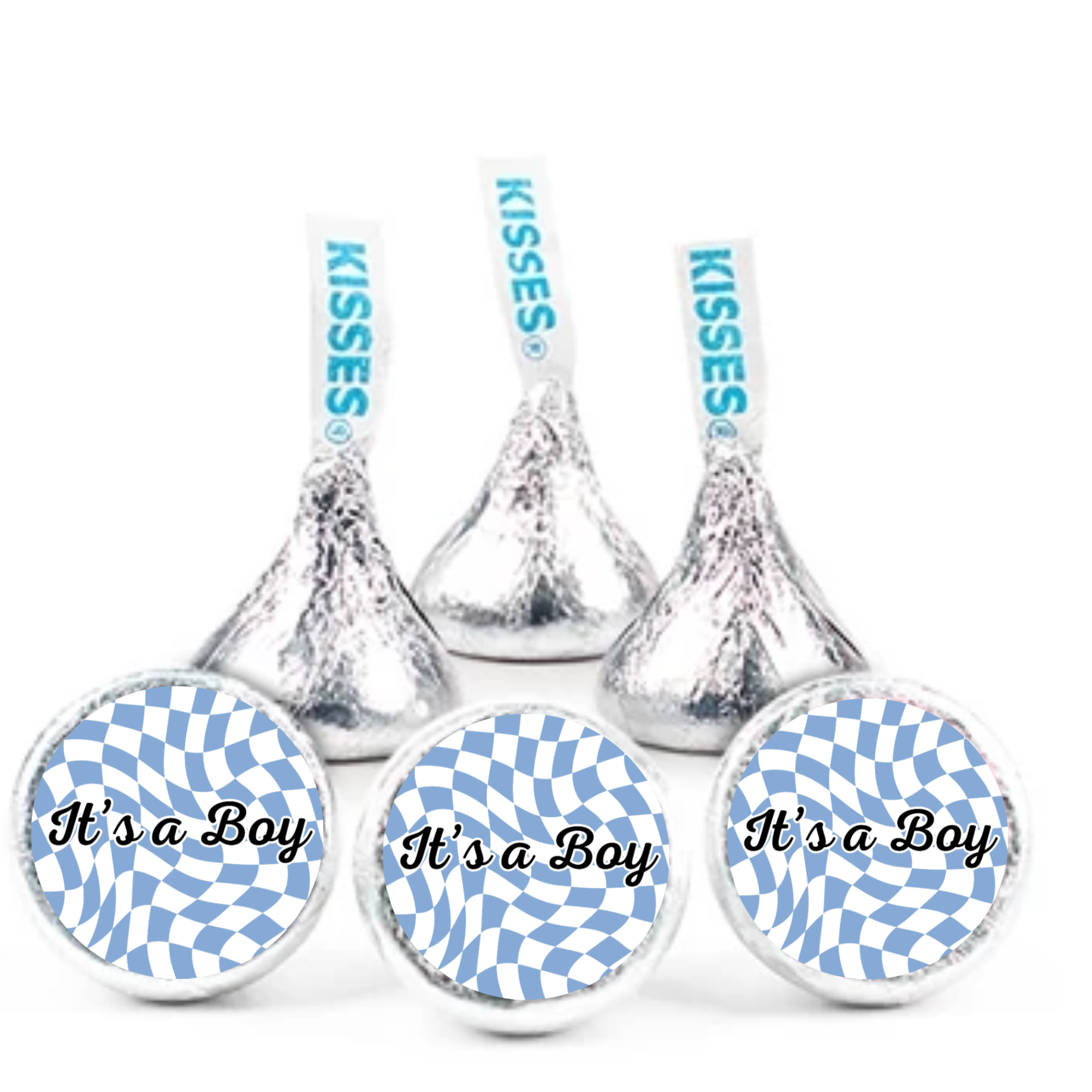Baby Boy Shower Candy Decor | 100 Glossy Kiss Stickers | Candy Kiss Stickers | Baby Shower Favors
