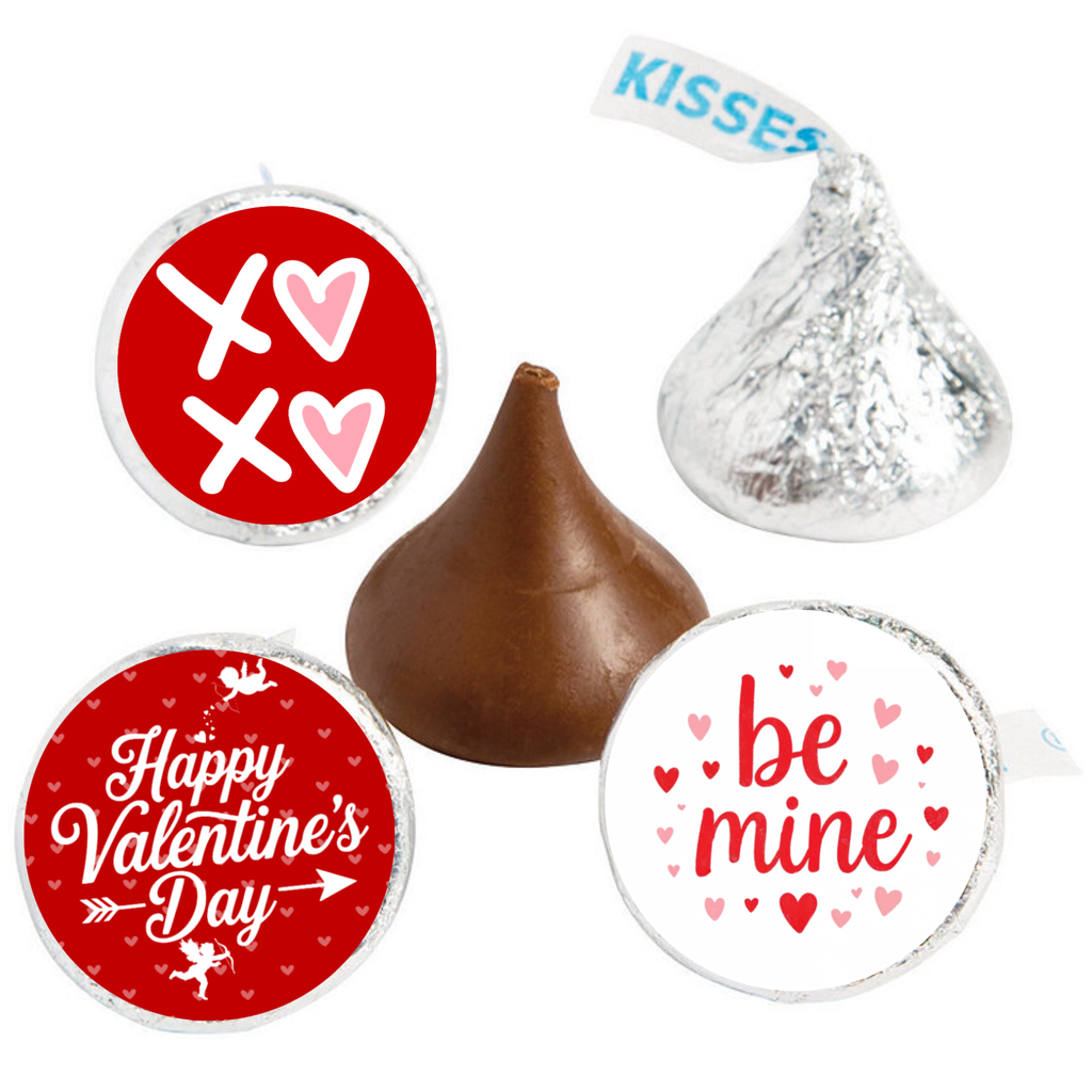 Valentines Favor Decor | Candy Kiss Stickers | Glossy Vinyl | Peel and Stick | 100ct