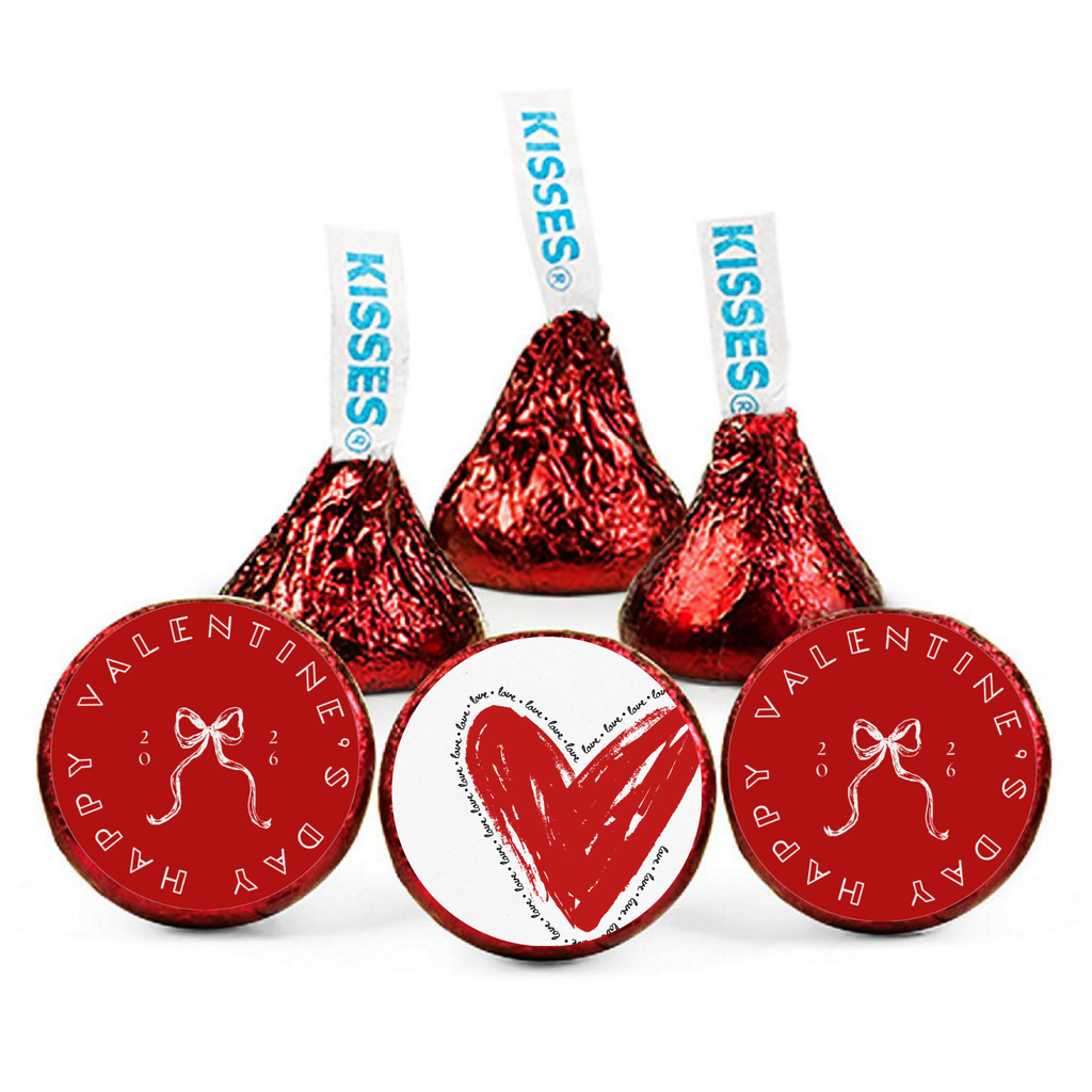 Valentines Day Candy Decor | 100 Glossy Kiss Stickers | Easy Peel Stick | Party Fun