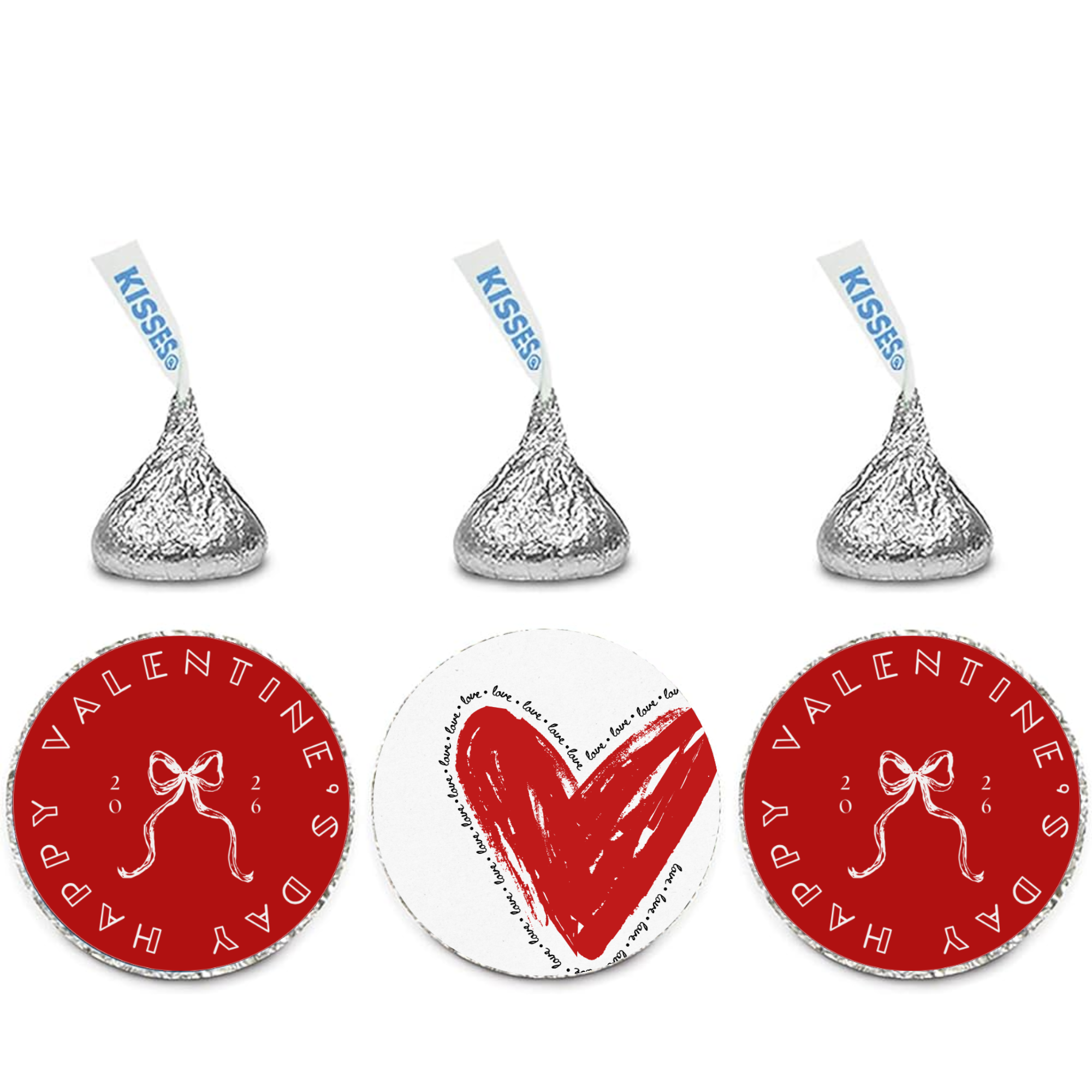 Valentines Day Candy Decor | 100 Glossy Kiss Stickers | Easy Peel Stick | Party Fun