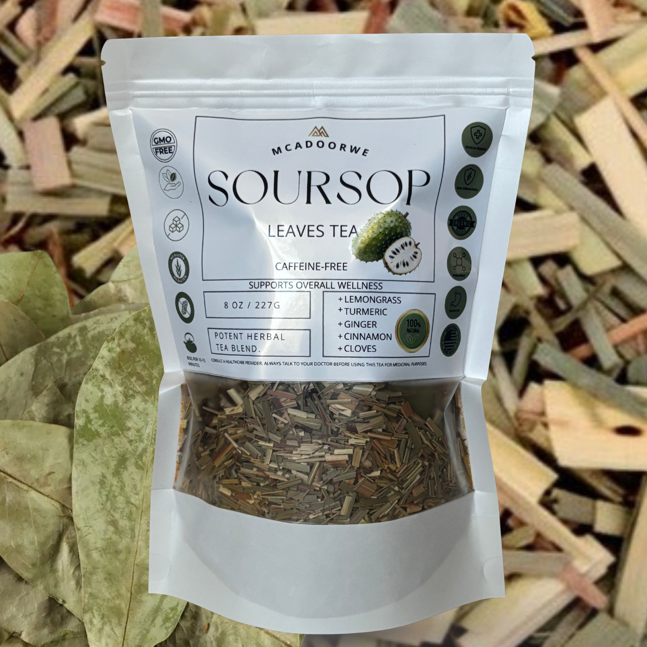 Soursop and Lemongrass Tea with Turmeric, Ginger, Cinnamon & Cloves | Herbal Loose Leaf Tea with Mini Metal Infuser | Daily Wellness