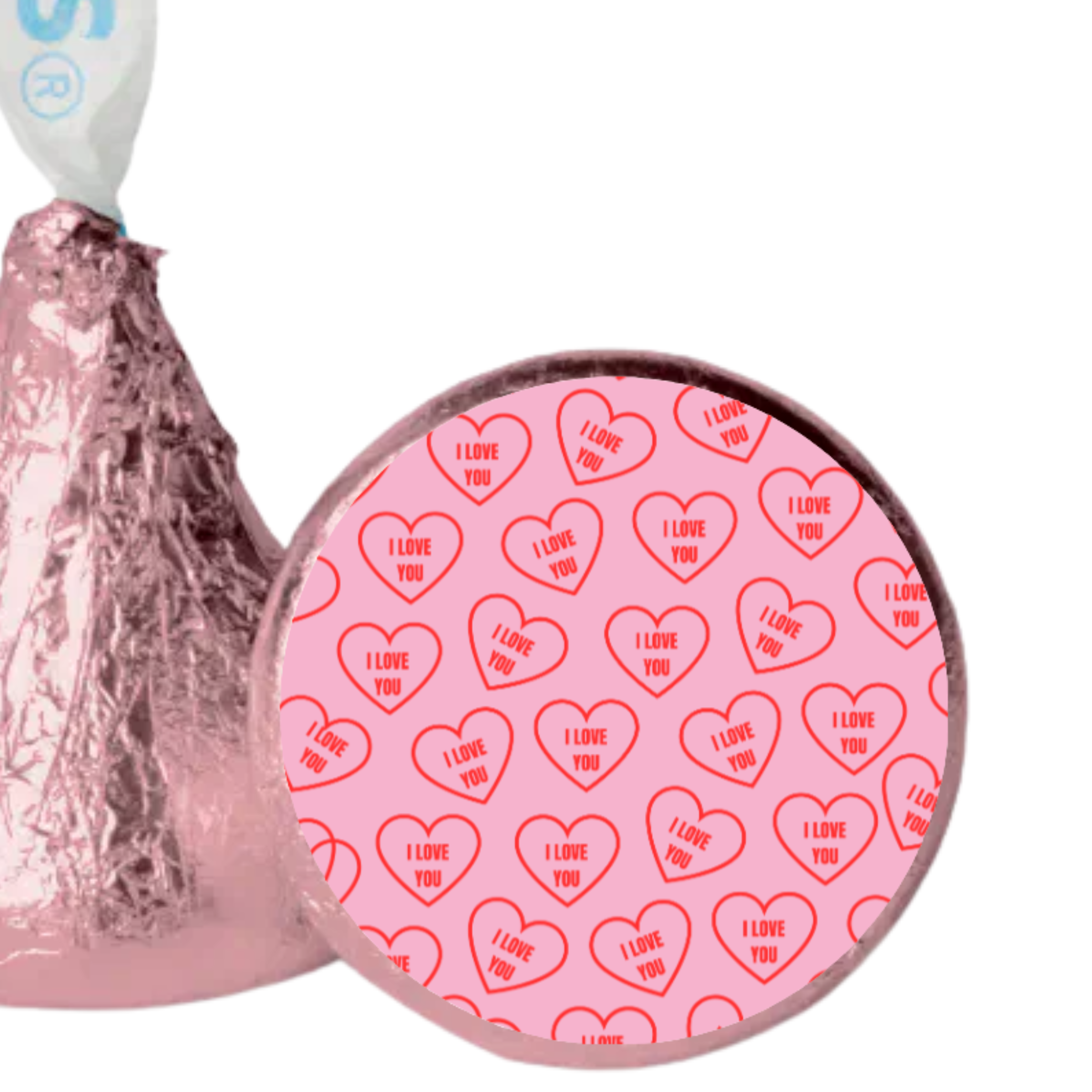 Valentines Candy Kiss Stickers | Glossy Vinyl Party Decor | 100 Count | Self Adhesive Treat Seals
