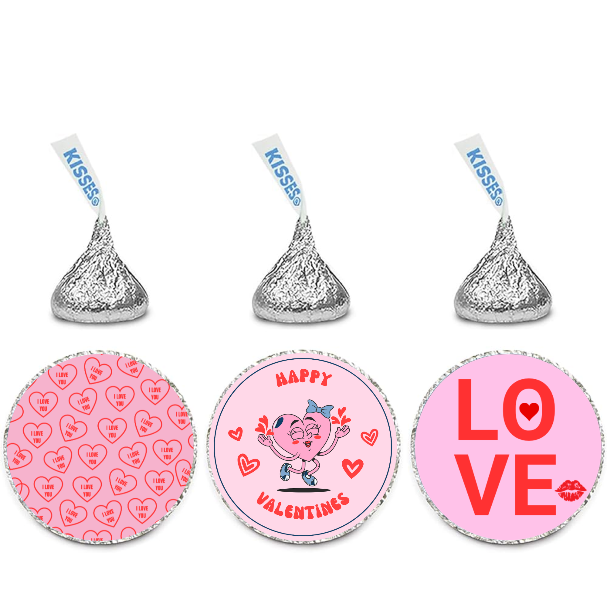 Valentines Candy Kiss Stickers | Glossy Vinyl Party Decor | 100 Count | Self Adhesive Treat Seals