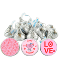 Valentines Candy Kiss Stickers | Glossy Vinyl Party Decor | 100 Count | Self Adhesive Treat Seals