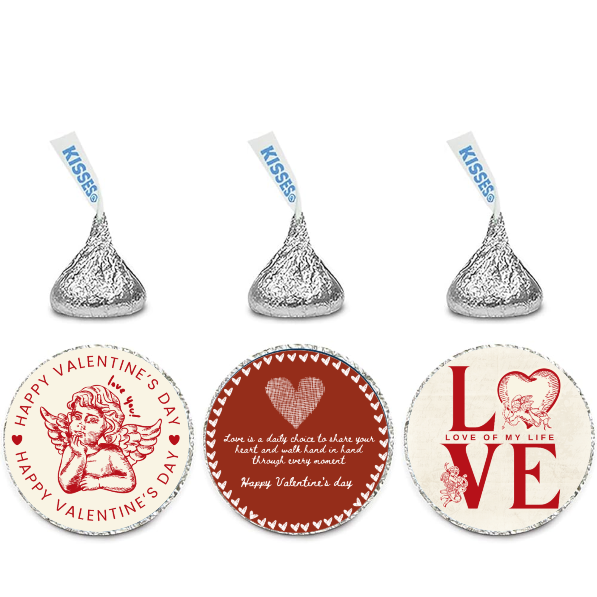 Love Theme Candy Stickers | Chocolate Kiss Bottom Labels | Glossy | 100ct