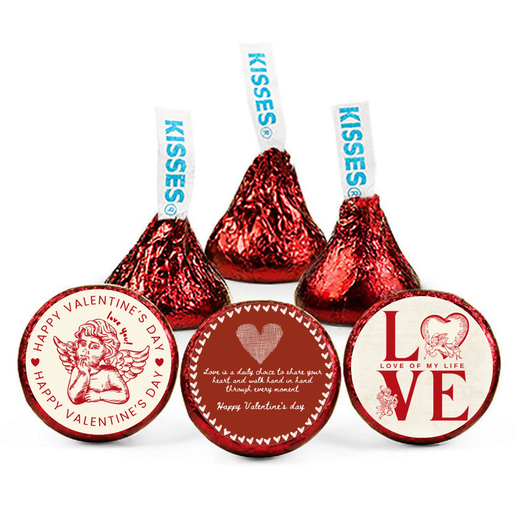 Love Theme Candy Stickers | Chocolate Kiss Bottom Labels | Glossy | 100ct