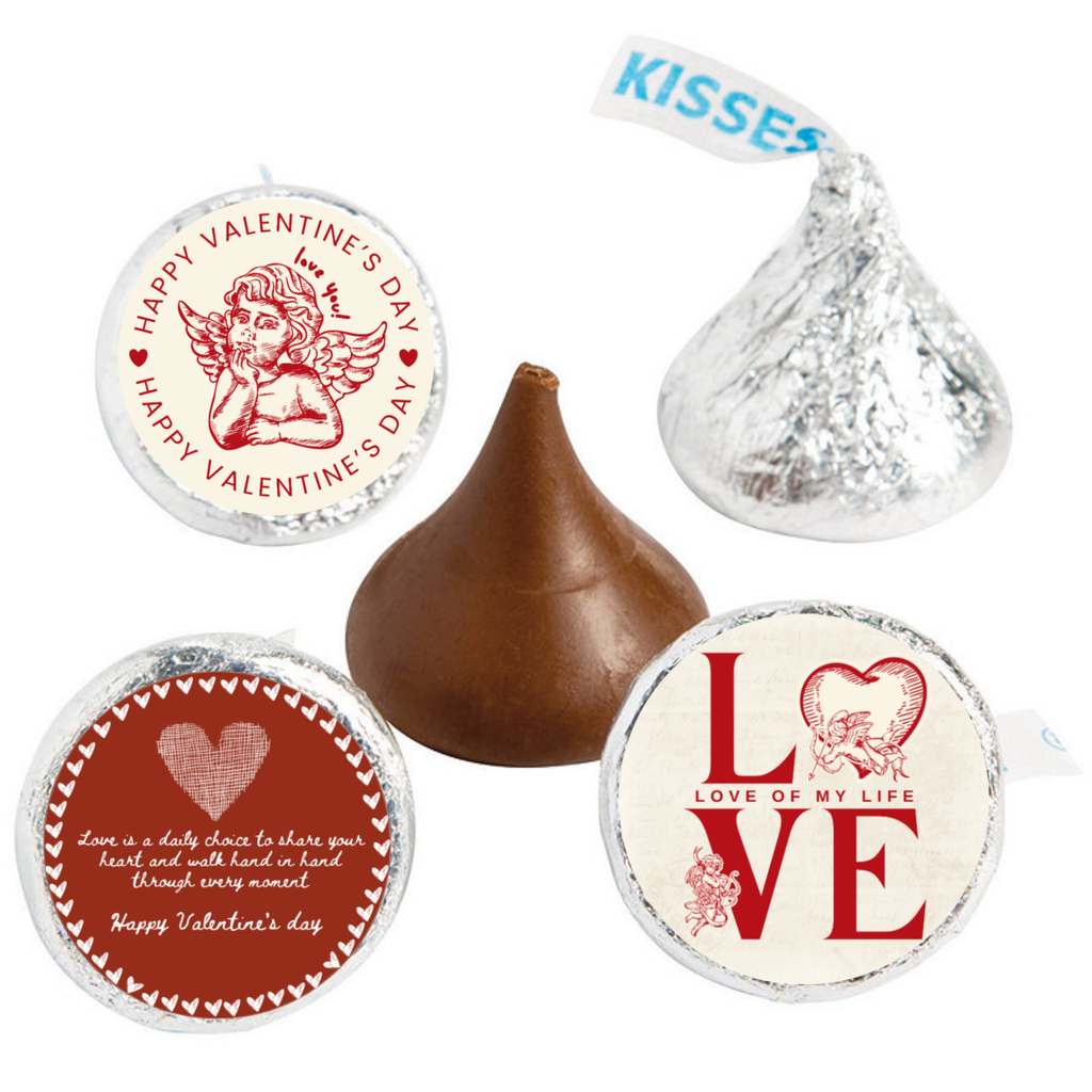 Love Theme Candy Stickers | Chocolate Kiss Bottom Labels | Glossy | 100ct