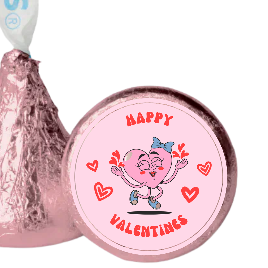 Valentines Candy Kiss Stickers | Glossy Vinyl Party Decor | 100 Count | Self Adhesive Treat Seals