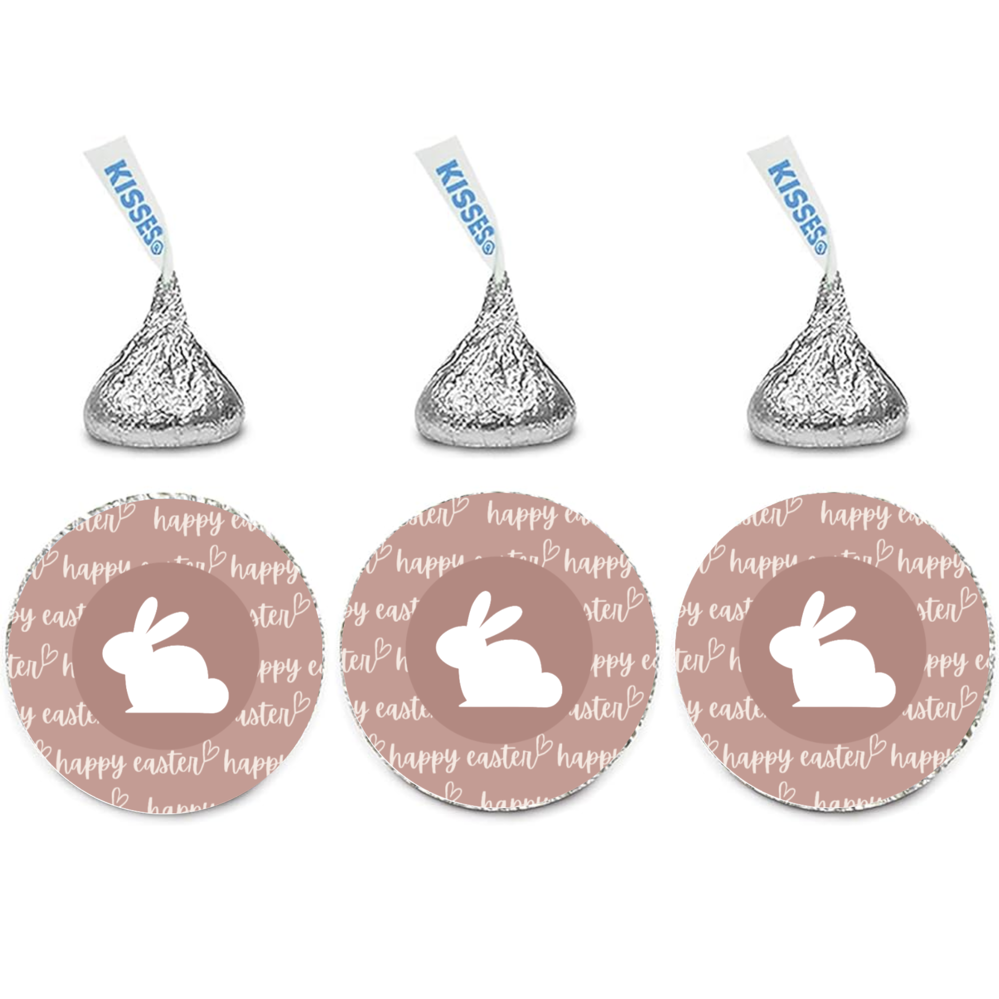 Happy Easter Candy Kiss Stickers | Bunny Rabbit Party Decor | Glossy Vinyl | 100 Count