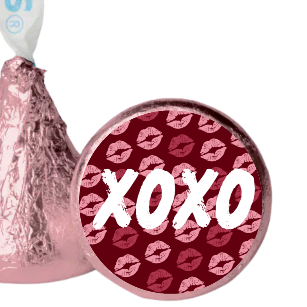 Valentines Treat Stickers | Candy Kiss Labels 0.75in | Glossy | 100 Glossy Kiss Stickers | Easy Peel Stick