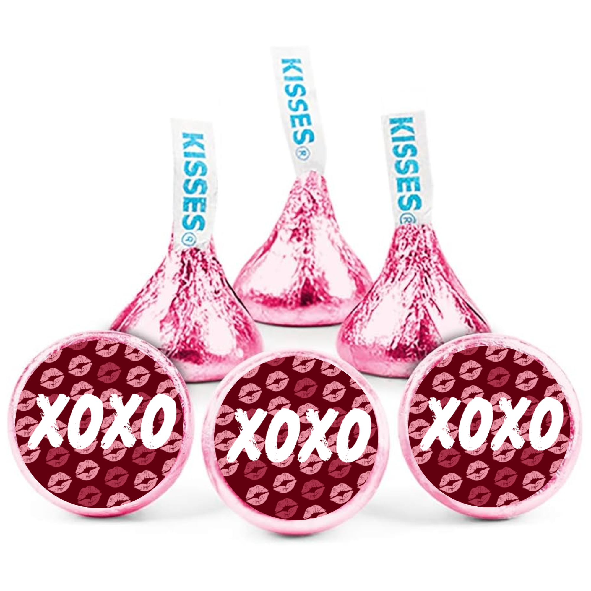 Valentines Treat Stickers | Candy Kiss Labels 0.75in | Glossy | 100 Glossy Kiss Stickers | Easy Peel Stick