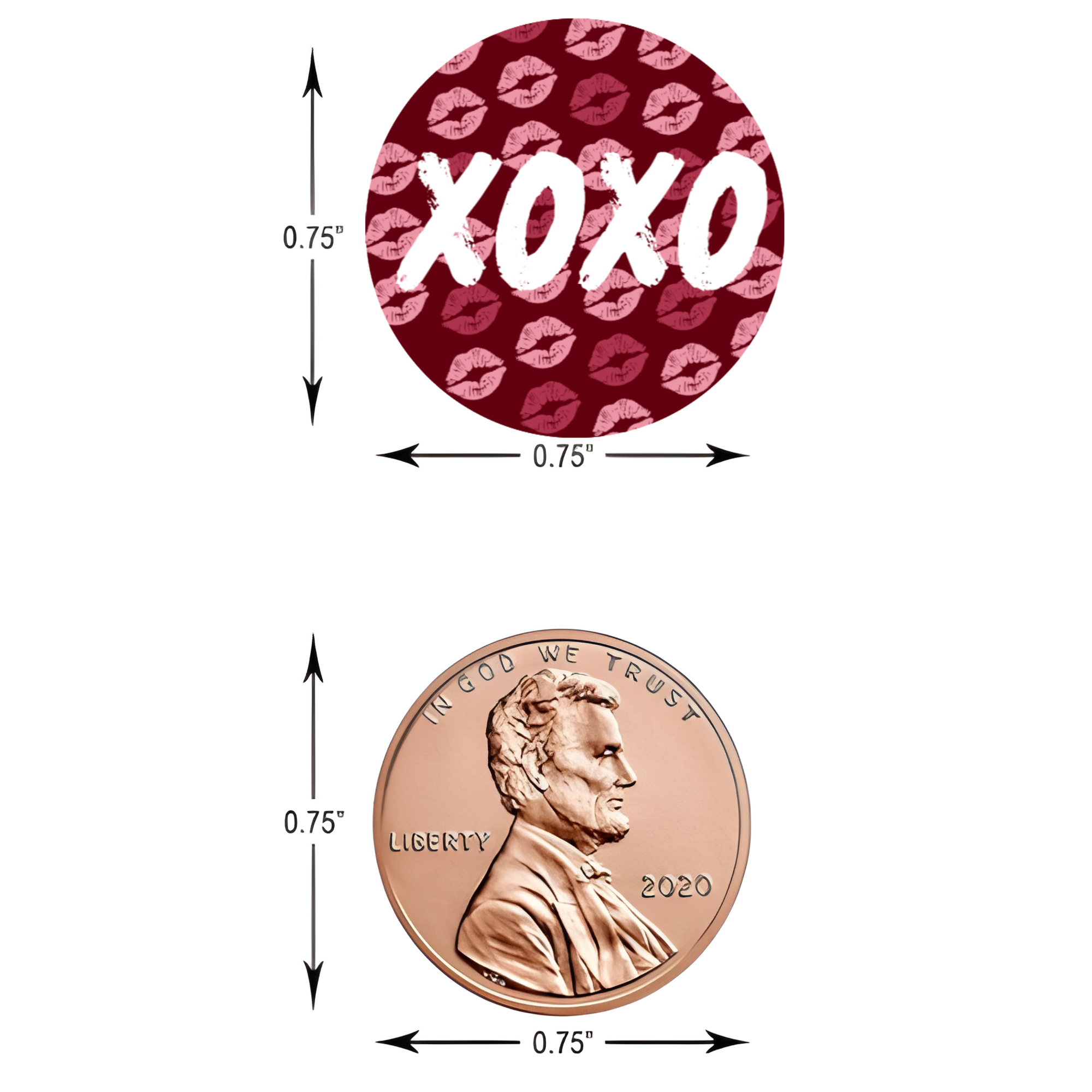 Valentines Treat Stickers | Candy Kiss Labels 0.75in | Glossy | 100 Glossy Kiss Stickers | Easy Peel Stick