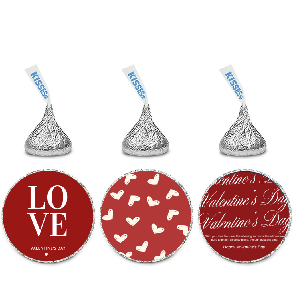 Valentines Day Candy Decor | 100 Glossy Kiss Stickers | Durable Vinyl | Easy Peel Stick