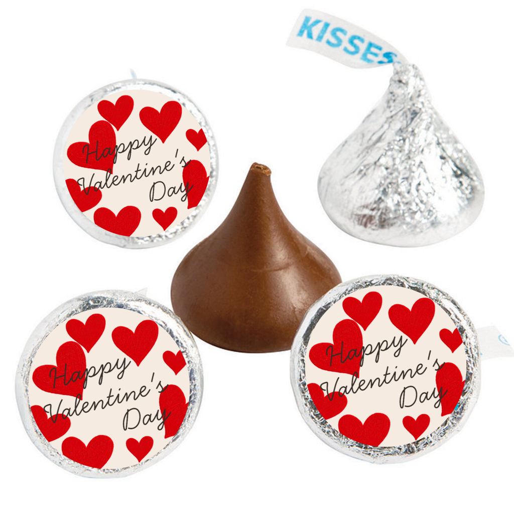 Heart Candy Kiss Labels | Valentines Party Supplies | Glossy Stickers | Table Decor | 100ct