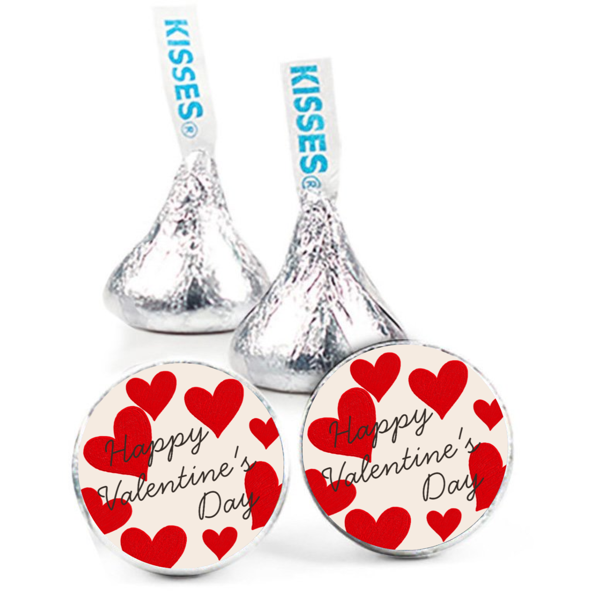 Heart Candy Kiss Labels | Valentines Party Supplies | Glossy Stickers | Table Decor | 100ct
