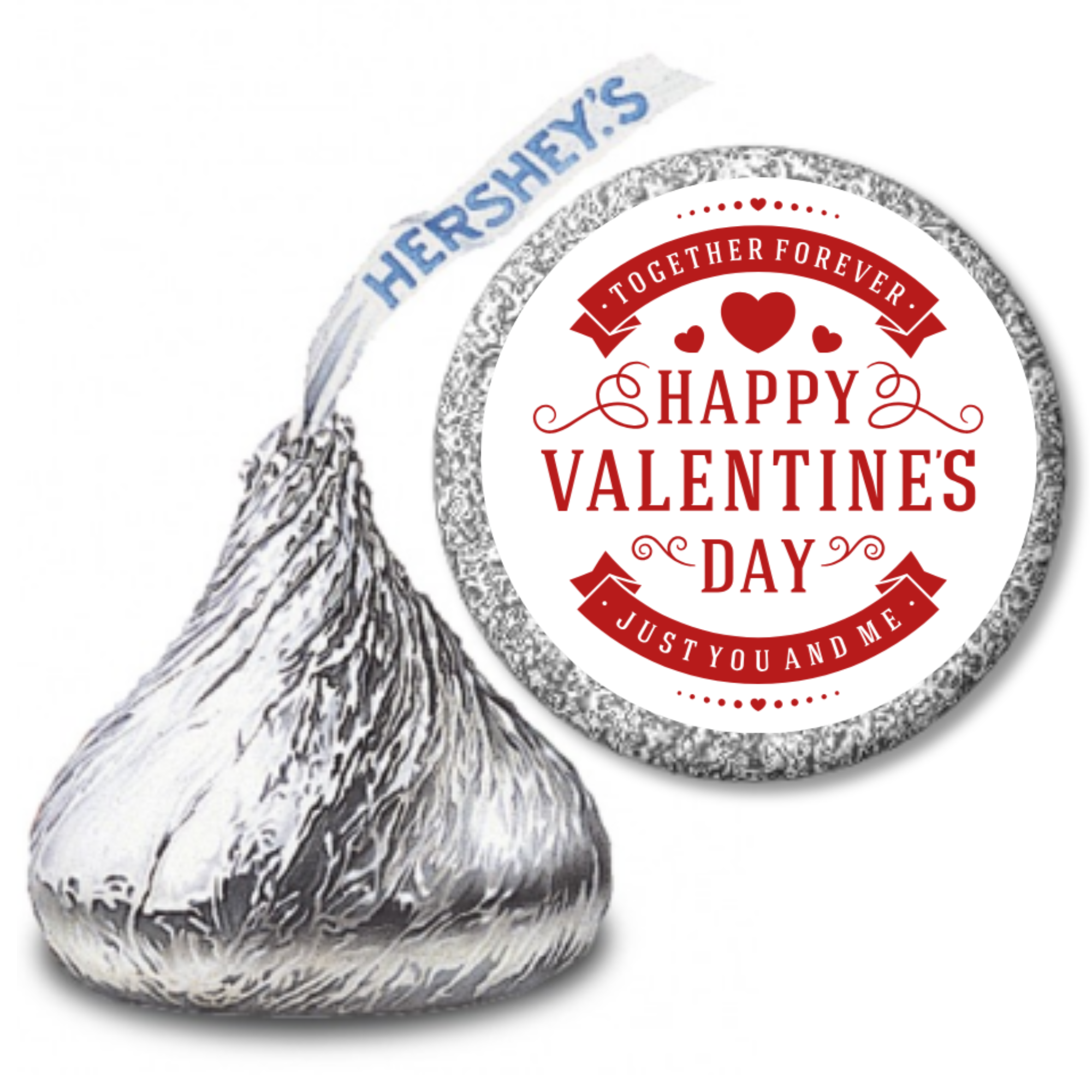 Valentines Candy Party Decor | Kiss Stickers 0.75in | Vinyl Glossy | 100 Count