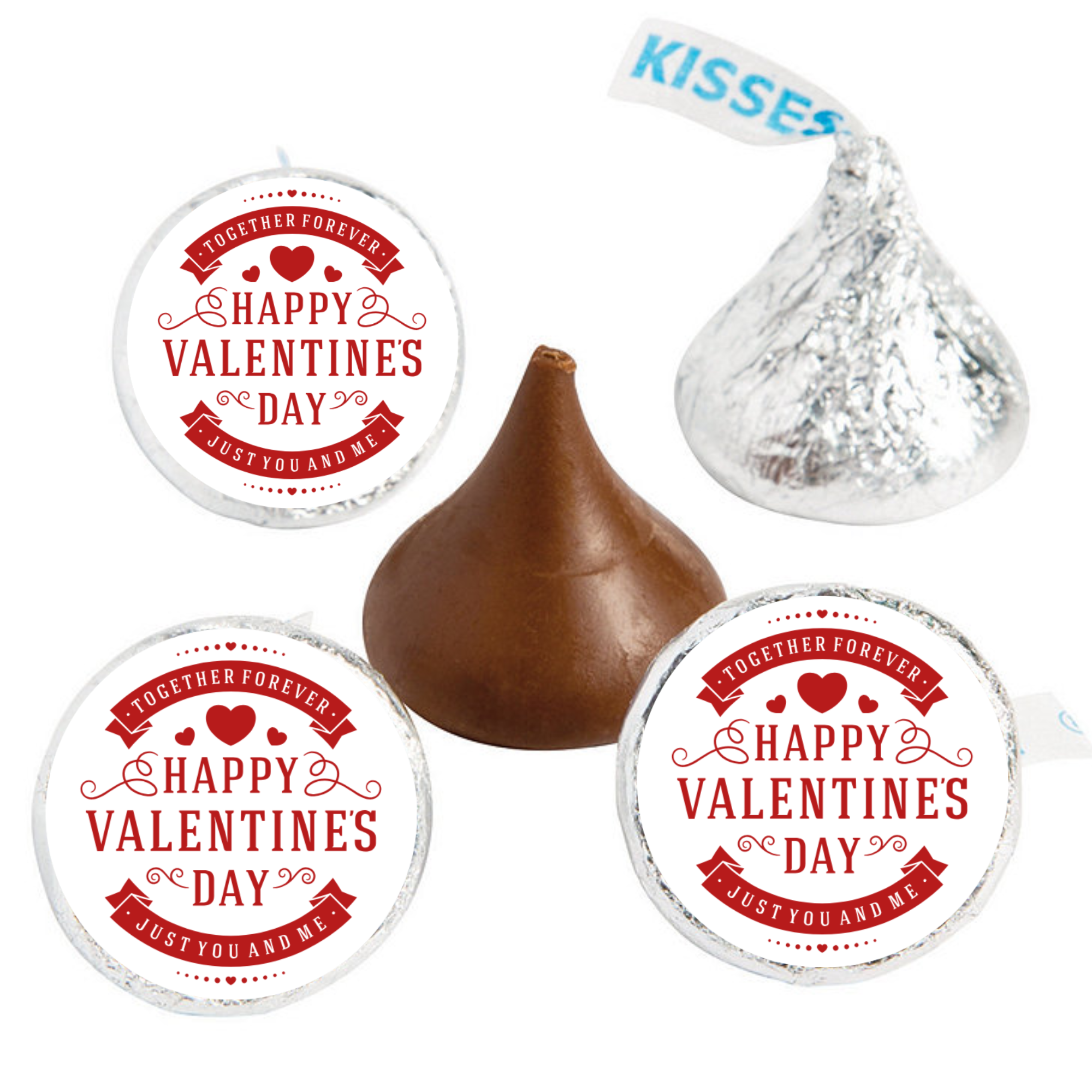 Valentines Candy Party Decor | Kiss Stickers 0.75in | Vinyl Glossy | 100 Count