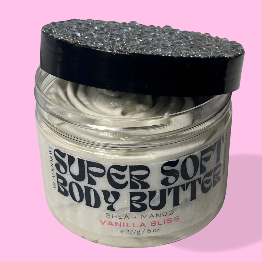 Mcadoorwe Bedazzled Vanilla Bliss Whipped Body Butter| 8oz| Collagen Infused| Vitamin Rich| Soft Butter| Bling Body Butter