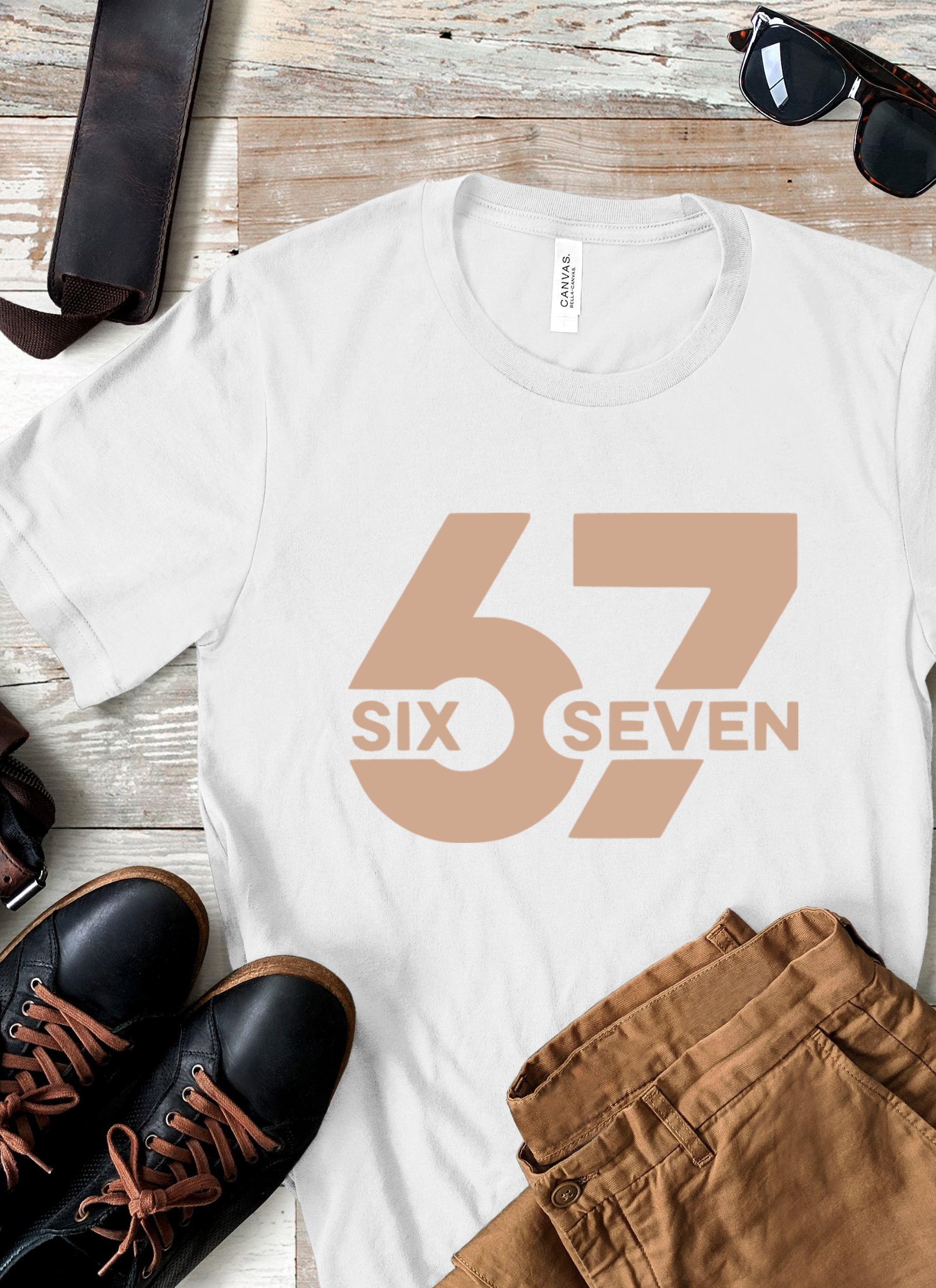 Custom Iron On Vinyl Decal | 67 Six Seven Design | Heat Transfer| No Background Soft Graphic|Tan